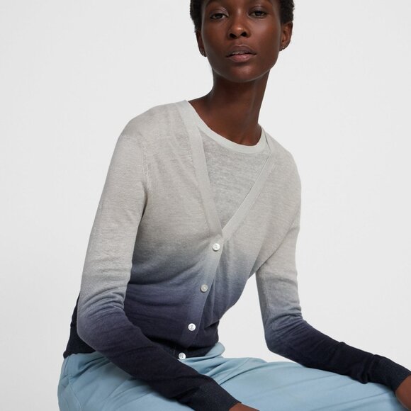 NWOT Theory Oyster & Black Ombre Linen Cardigan - Size Medium - Picture 1 of 6